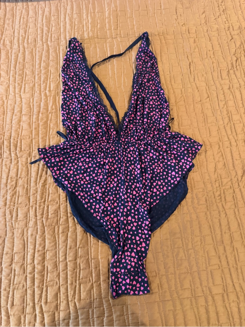 Victoria's Secret Navy One-Piece with Pink Heart Print Romper